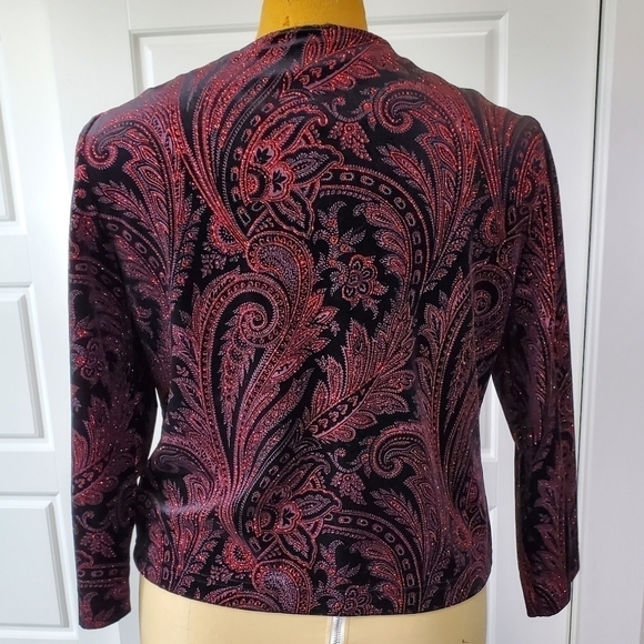 DRESS BARN COLLECTION BLACK VELVETEEN JACKET BLAZER RED GLITTER SPARKLE WOMEN 14 - Picture 5 of 14